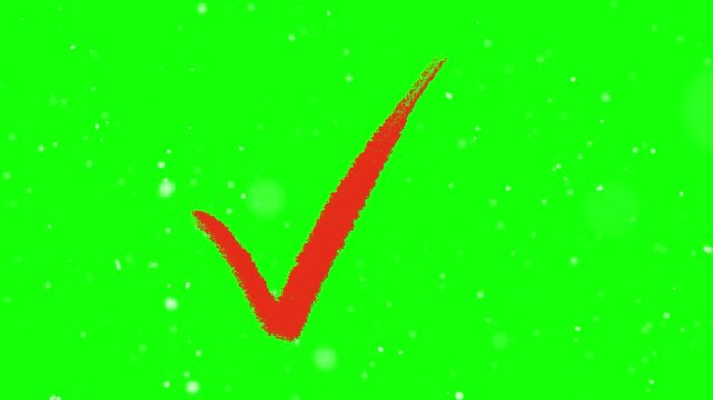 Check mark symbol signifies approval on a chroma key green screen.