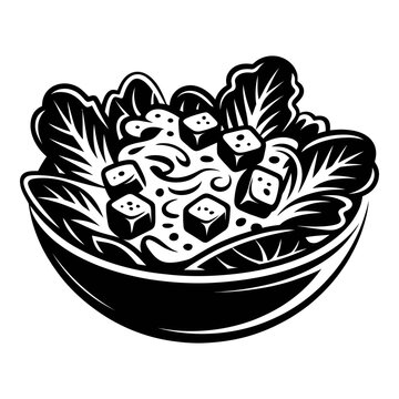Salad in a bowl black and white silhouette