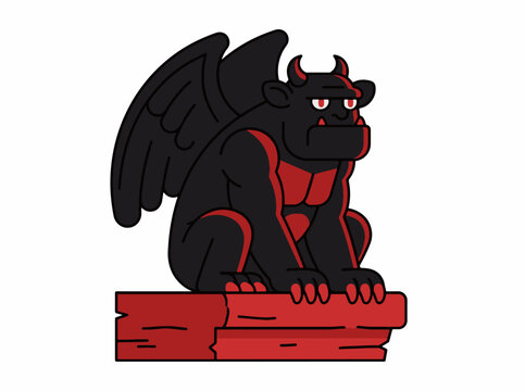 Stylized dark gargoyle creature perched on stone ledge vector