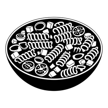 Assorted food items arranged within an oval silhouette