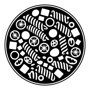 Circular manhole cover with various shapes a black silhouette