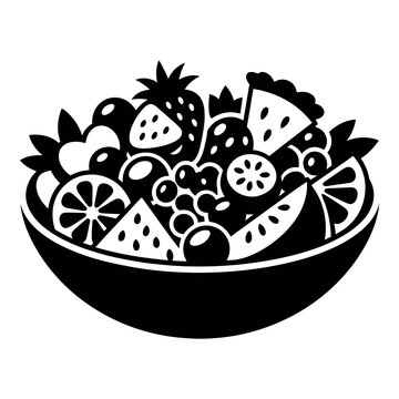 Fruit salad in a bowl black and white silhouette