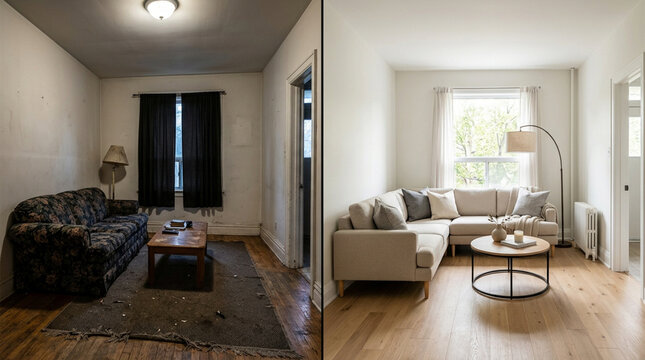 Home Renovation Before and After: Old Living Room Transformed to Modern