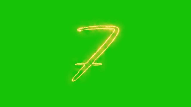 Glowing yellow gold Number 7 Animation | Neon Alphabet Typography Motion Graphic. neon text 7 number countdown icon alpha channel
