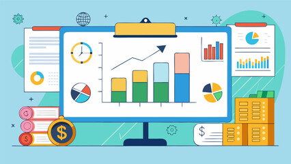 Obraz premium Business data analytics dashboard, financial growth charts and graphs on computer screen, professional marketing report vector illustration