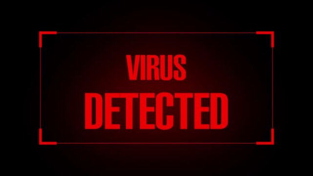 Cybersecurity warning animation alerts to a detected virus threat. Critical system hazard notices trigger on cybersecurity warning. Emergency data protection measures defend against warning.