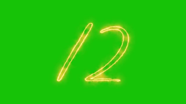 Glowing yellow gold Number 12 Animation | Neon Alphabet Typography Motion Graphic. neon text 12 number countdown icon alpha channel
