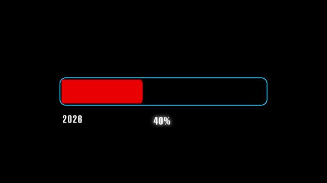 Loading progress bar animation displays thirty nine percent data. New year timeline milestones update on the loading progress bar. Chronological calendar advancement guides the progress bar.