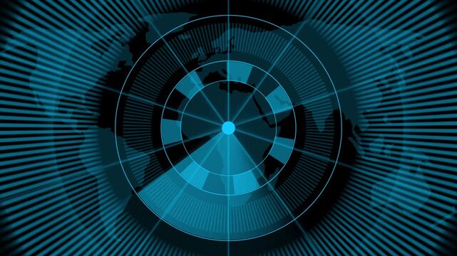 Radar scan background animation sweeps circular target lines. High tech surveillance telemetry routes on radar scan background. Planetary satellite monitoring powers this scan background.