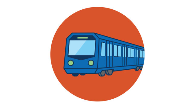 Blue subway train vector illustration inside an orange circle for modern urban public transit design concepts