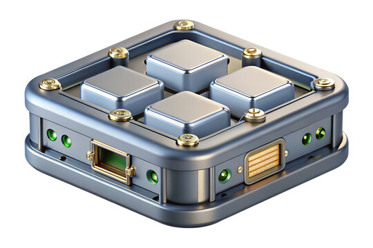 Modern green electronic processor circuit board featuring intricate metallic components and high performance hardware isolated on a clean on transparent background