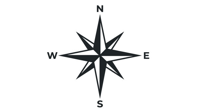 Compass rose vector illustration showing north south east and west cardinal directions for navigational graphic design