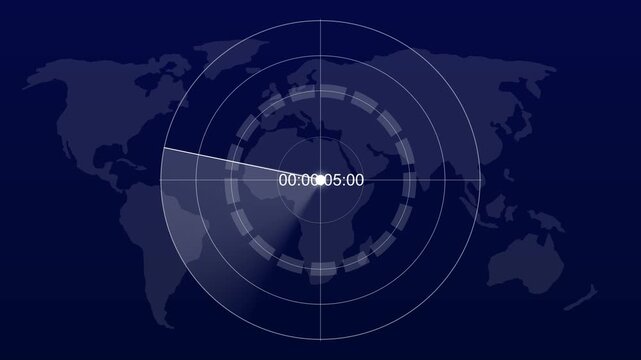 Radar interface animation displays a global map and digital timer. International surveillance coordinates guide the radar interface. Planetary satellite telemetry routes through the interface.