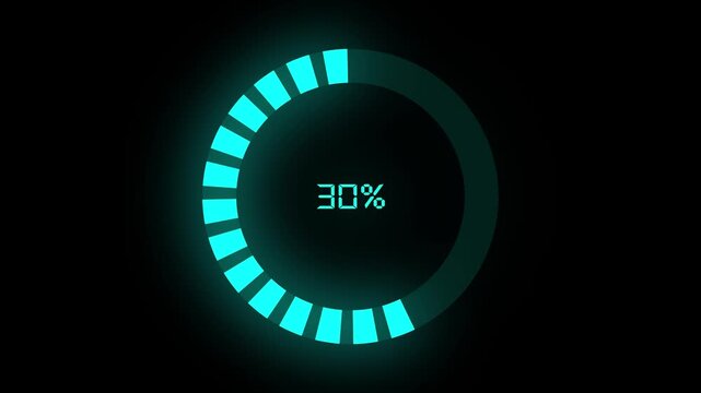 Loading indicator animation indicates seventeen percent on dark. System software buffering status tracks on loading indicator. Digital user interface waiting runs on this indicator.