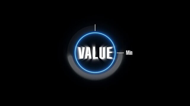 Value dial animation sweeps an active measurement needle on dark. Financial performance analytics track across the value dial. Corporate economic business telemetry monitors on the dial.