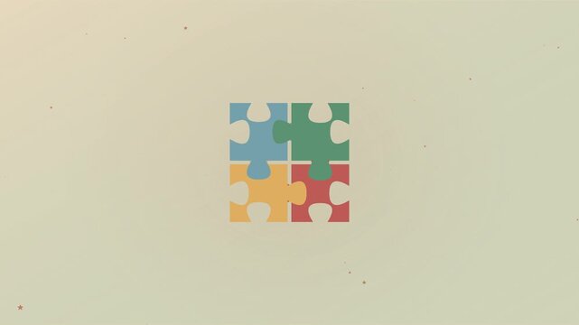 Pi&egrave;ces de puzzle color&eacute;es s&rsquo;assemblant progressivement sur fond lumineux