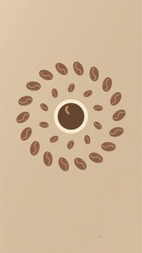 Grains de caf&eacute; dispos&eacute;s en motif radial autour d&rsquo;une tasse d&rsquo;espresso