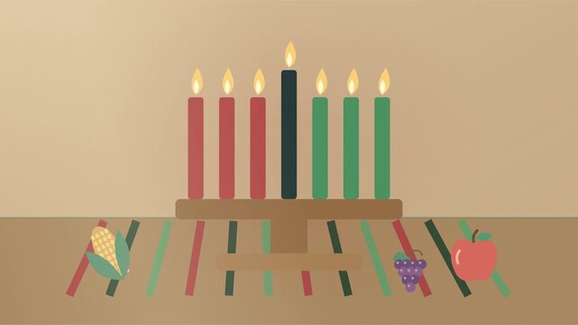 Kinara de Kwanzaa avec sept bougies rouges, noires et vertes