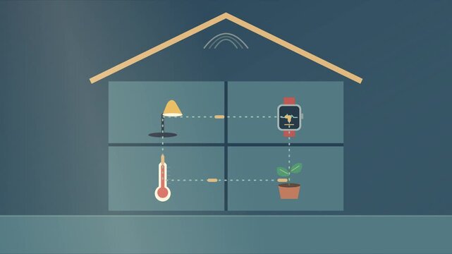 Maison connect&eacute;e avec &eacute;clairage, chauffage et appareils reli&eacute;s en r&eacute;seau