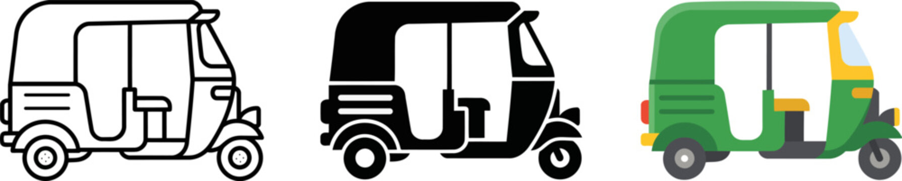 CNG Auto Rickshaw Icon Set For Urban Transport
