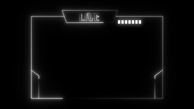 Stream overlay animation displays futuristic HUD panels on dark. Broadcast screen display borders shape stream overlay animation. Online video production workflows use this overlay animation.