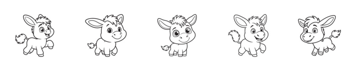 Obraz premium Vector line drawing of cartoon funny donkeys for children's coloring