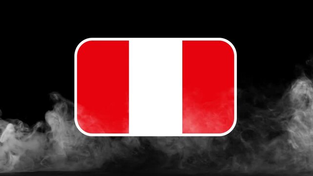 Peruvian flag icon floats above swirling smoke against a dark background.