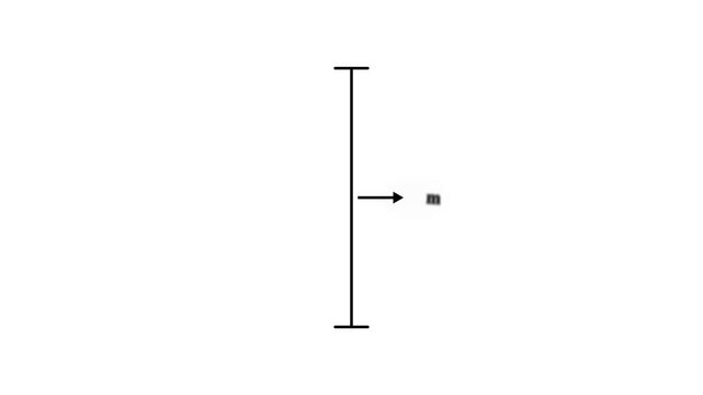 Two Meter Distance Measurement Diagram with Vertical Reference Line and Right Direction Arrow, Black Line Illustration on White Background.