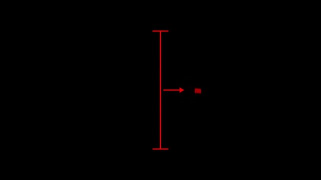 Red Three Meter Distance Measurement Diagram with Vertical Reference Line and Direction Arrow, Technical Line Illustration on Black Background.