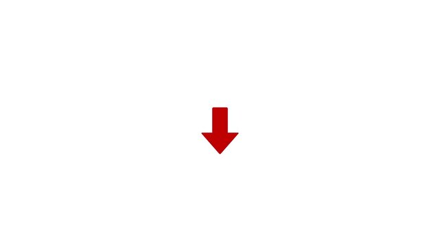 Red Downward Arrow Icon Symbol for Download, Direction, Navigation and Decline, Minimal Flat Design on White Background.