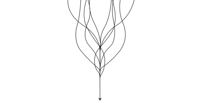 Black Flowing Lines with Left Pointing Arrow, Dynamic Motion Direction and Convergence Design on white Background.