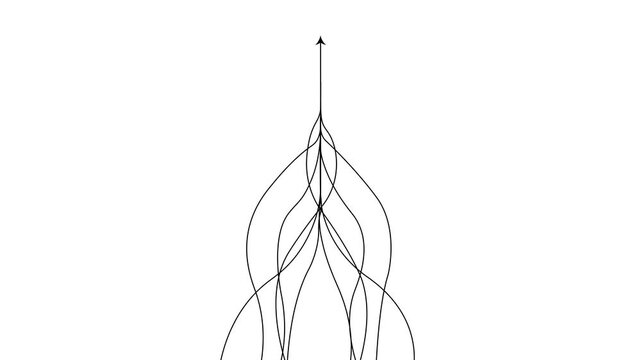 Black Flowing Lines with Left Pointing Arrow, Dynamic Motion Direction and Convergence Design on white Background.