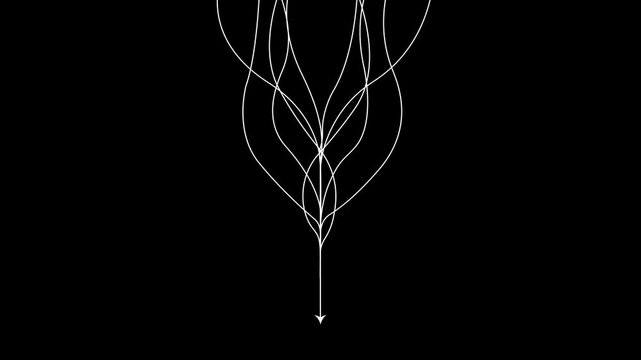 White Flowing Lines with Left Pointing Arrow, Dynamic Motion Direction and Convergence Design on Black Background.