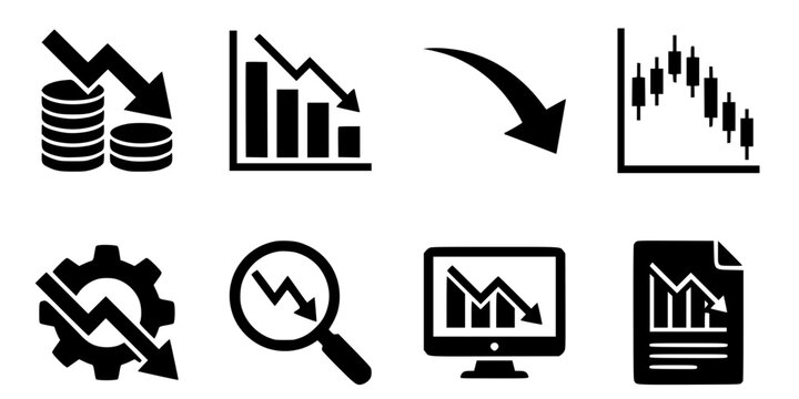 Financial Reduction and Economic Downtrend Vector Silhouette Set