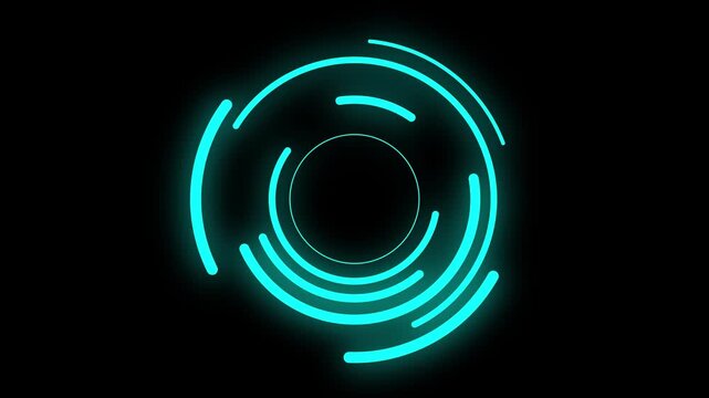 Concentric circles animation rotates with cyan arcs. Radar target coordinates guide this concentric circles animation. Digital user interface graphics power concentric circles.