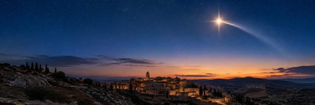 Star of Bethlehem over night landscape
