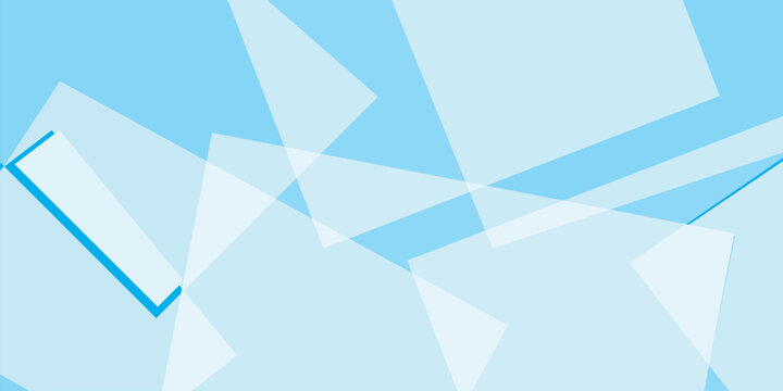 Abstract geometric background with light blue shapes and layered transparent rectangles and triangles