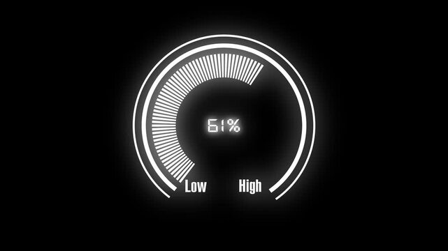 Gauge dial animation displays seventy seven percent with labels. Measurement telemetry updates on the gauge dial animation. Speed monitoring readouts track on this gauge dial animation.