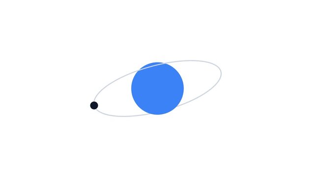 Minimalist animation of a small satellite orbiting a blue planet