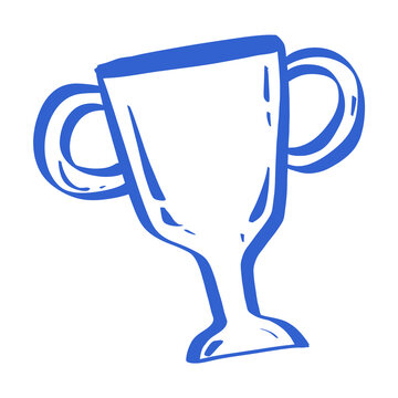 Hand drawn blue trophy cup vector icon