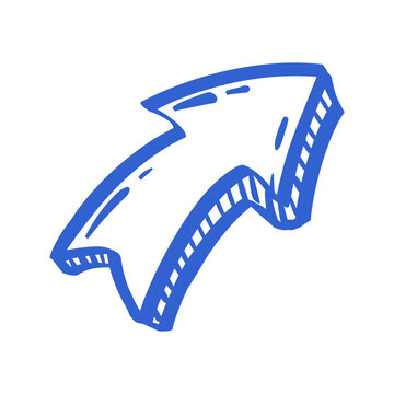 Hand drawn blue curved arrow vector icon   