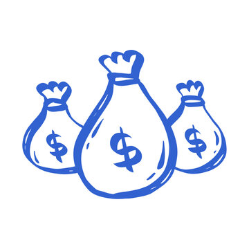 Hand drawn blue money bags vector icon