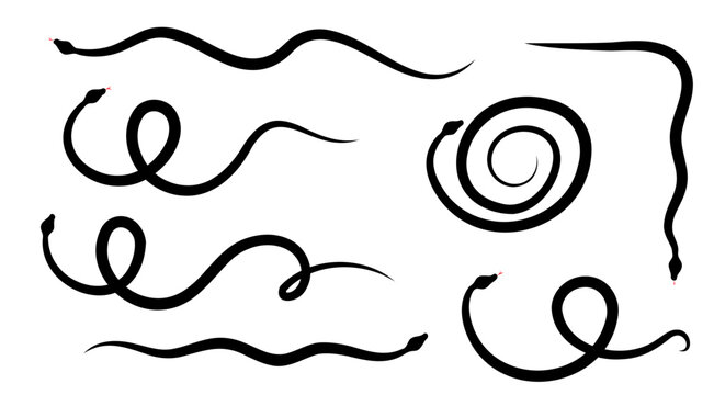 Black snake icon, simple serpent symbol set