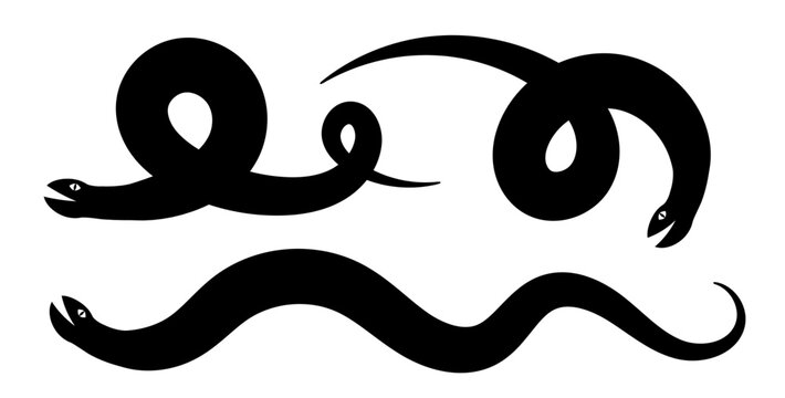Black snake icon, simple serpent symbol set