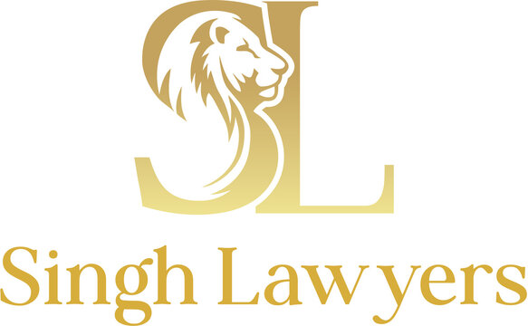 Singh lawyers featuring a golden lion head silhouette integrated into the letter s, with the letter l on a plain white background