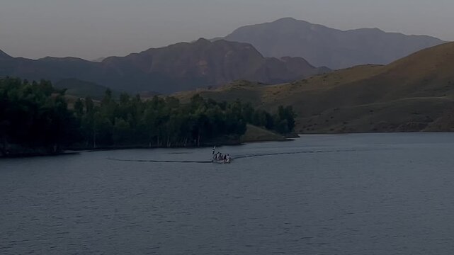 man walking in the sunrise over the lake lake and mountains, Palai Dam Charsadda Khyber Pakhtoon Khwa Pakistan Beautiful Nature Landscape Mountain Greenland Water Autumn 