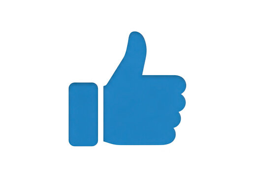 Blue thumbs up icon with detailed fingers flat design on transparent background