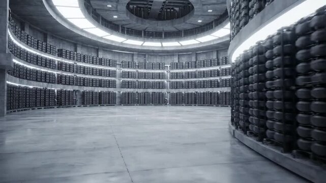 Massive Circular Battery Storage Facility with Rows of Cylindrical Units