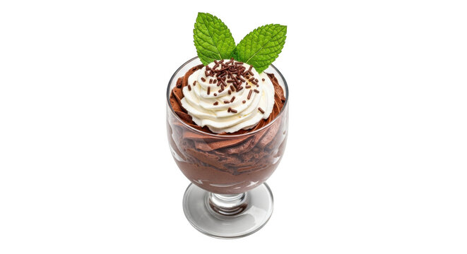 Chocolate mousse dessert in a glass isolated on transparent background