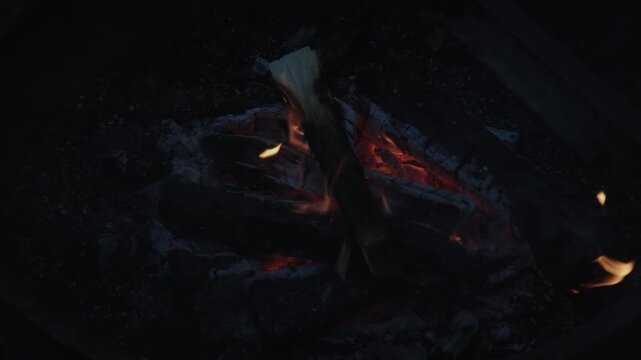 Burning Campfire, Blue hour, Darkness, Cinematic 4k, Stoking fire Smoke, Burning wood